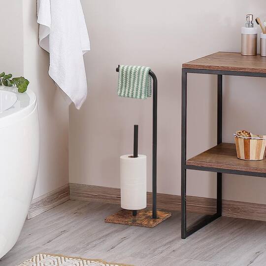 Black Freestanding Metal Toilet Paper Holder Stand